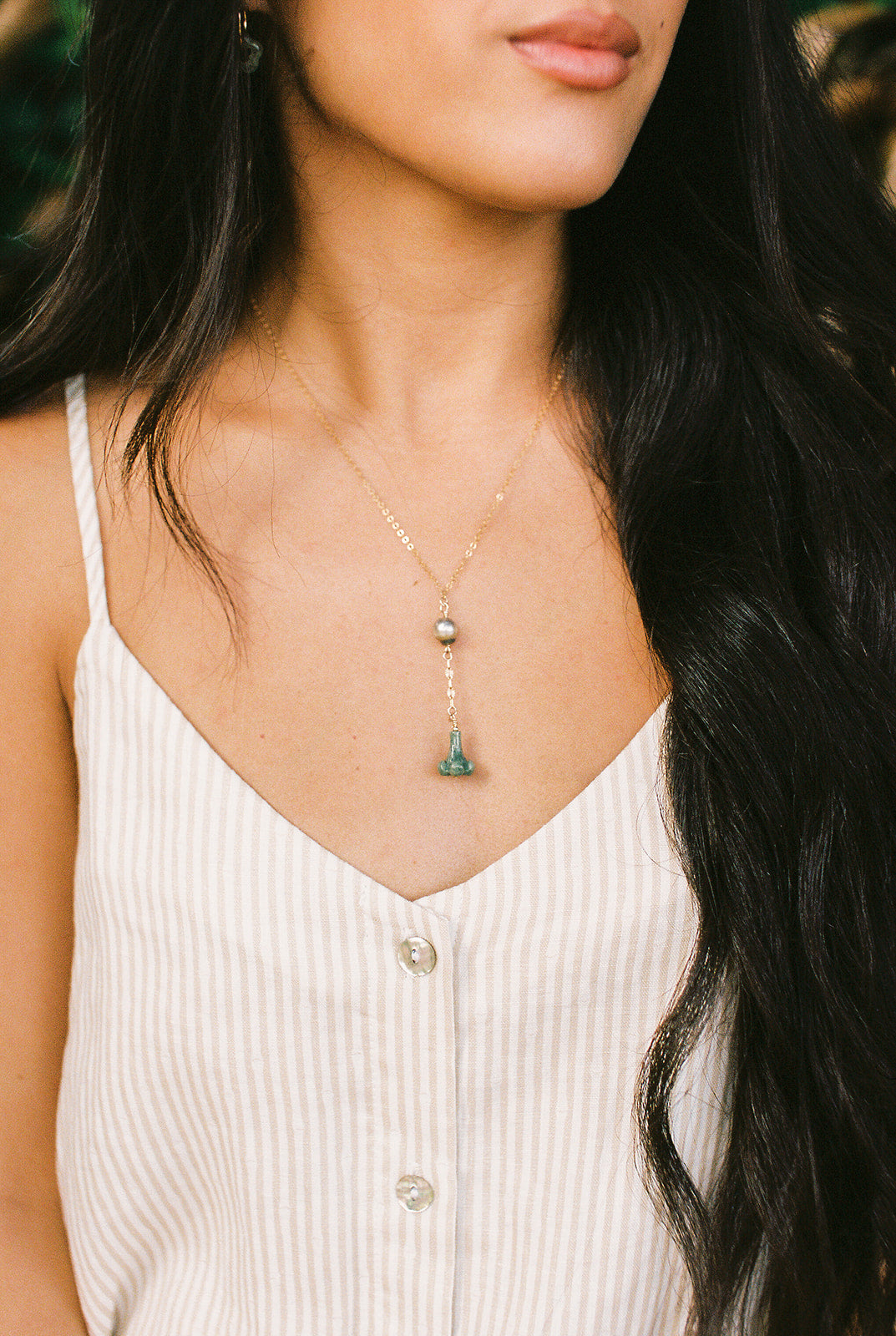 Gold Filled Tahitian Pearl & Jade Puakenikenil Lariat 18"