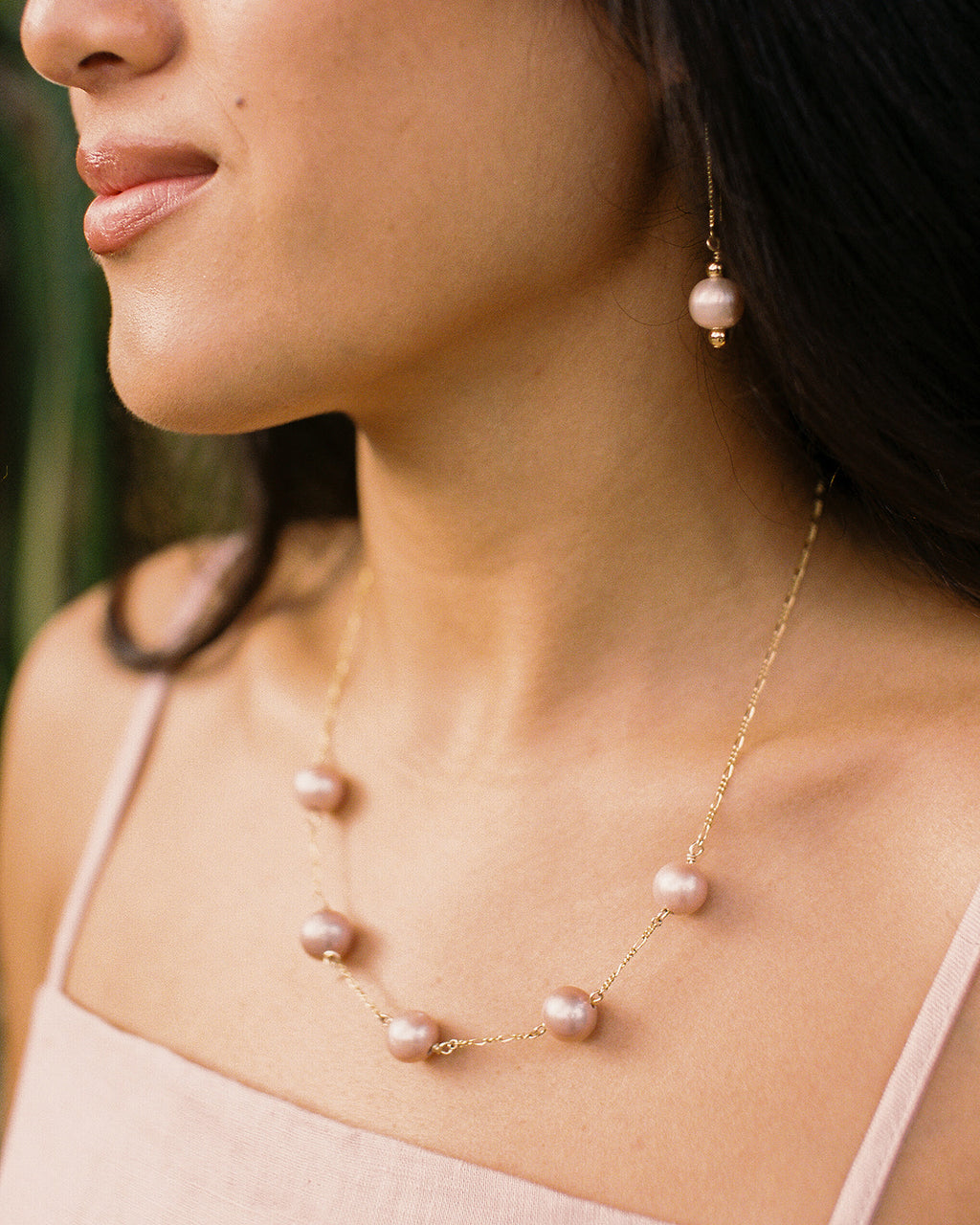 Five Pink Pearl Necklace on Gold Filled 18inch