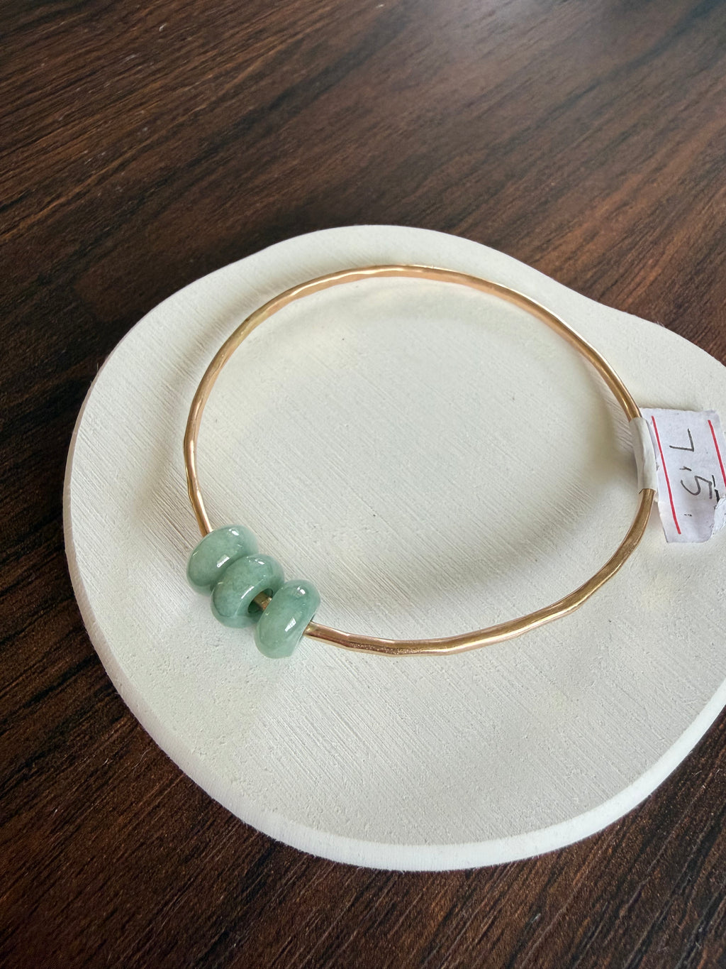 Gold Filled Bangle w/ Three Jade Beads Size 7.5 12g