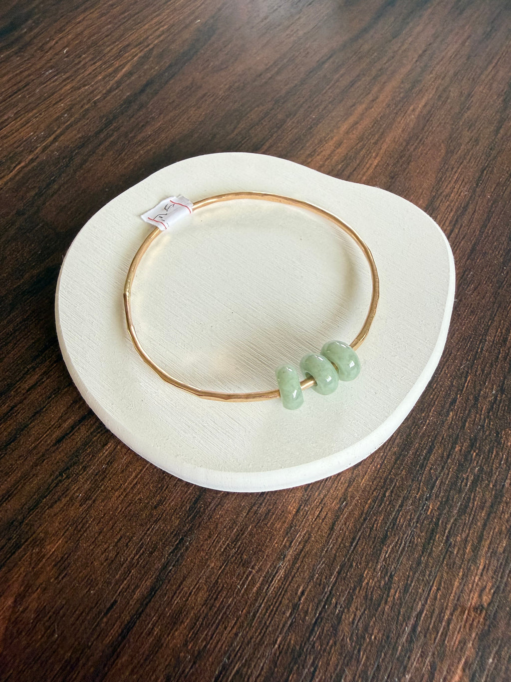 Gold Filled Bangle w/ Three Jade Beads Size 7.5 12g