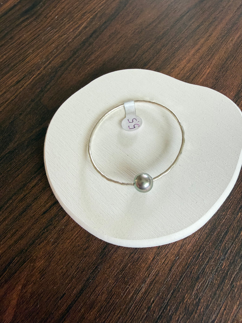 Sterling Silver Baby Bangle w/ Tahtitian Pearl Size 5.5 14g