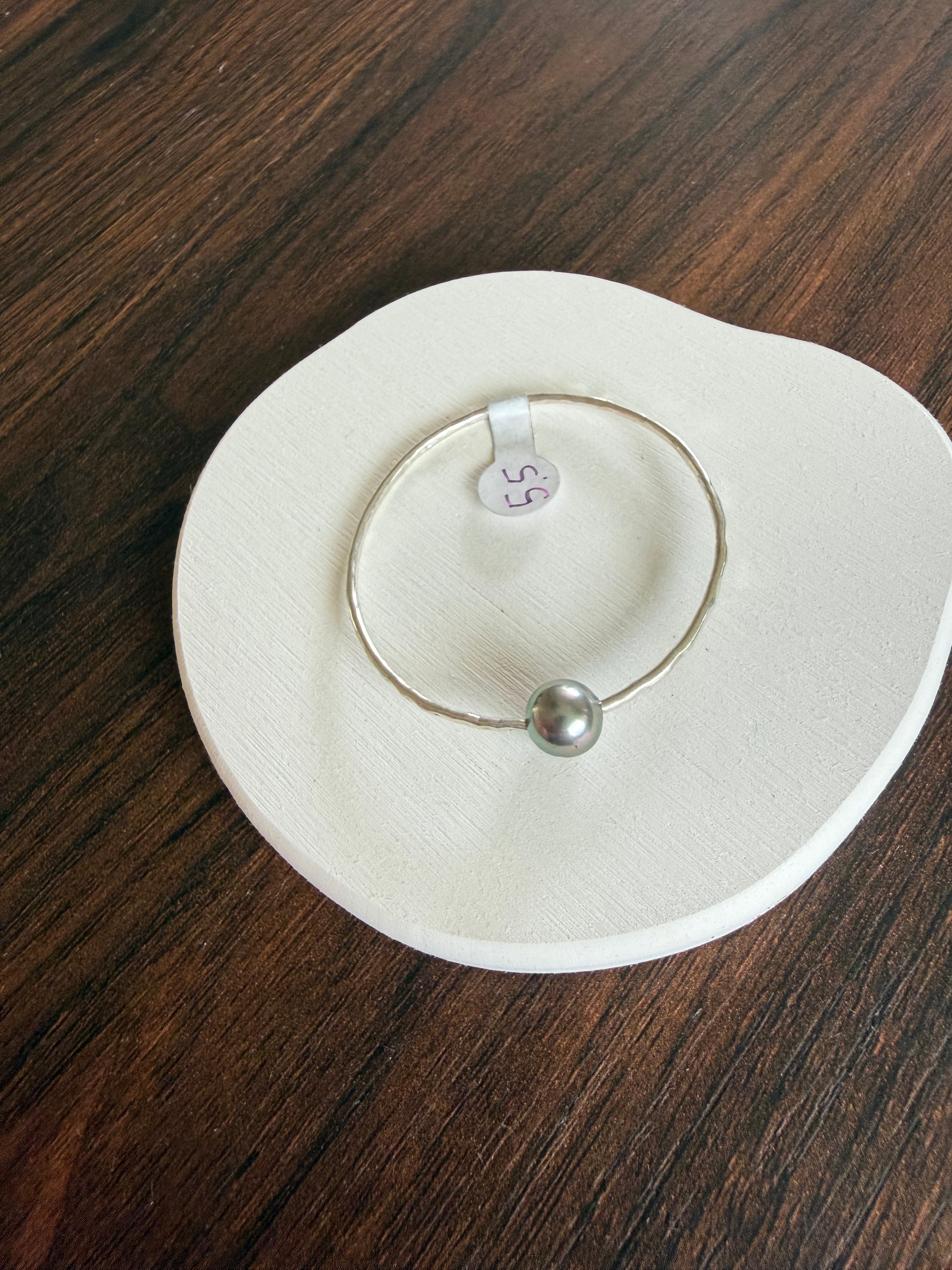 Sterling Silver Baby Bangle w/ Tahtitian Pearl Size 5.5 14g