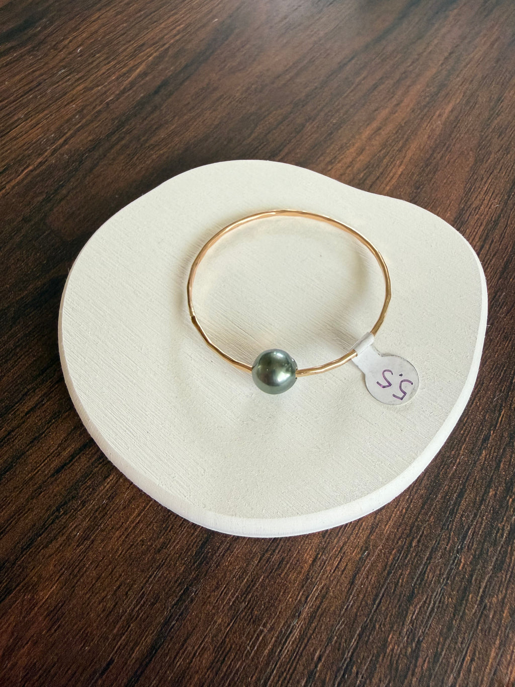 Gold Filled Baby Bangle w/ Tahtitian Pearl Size 5.5 14g
