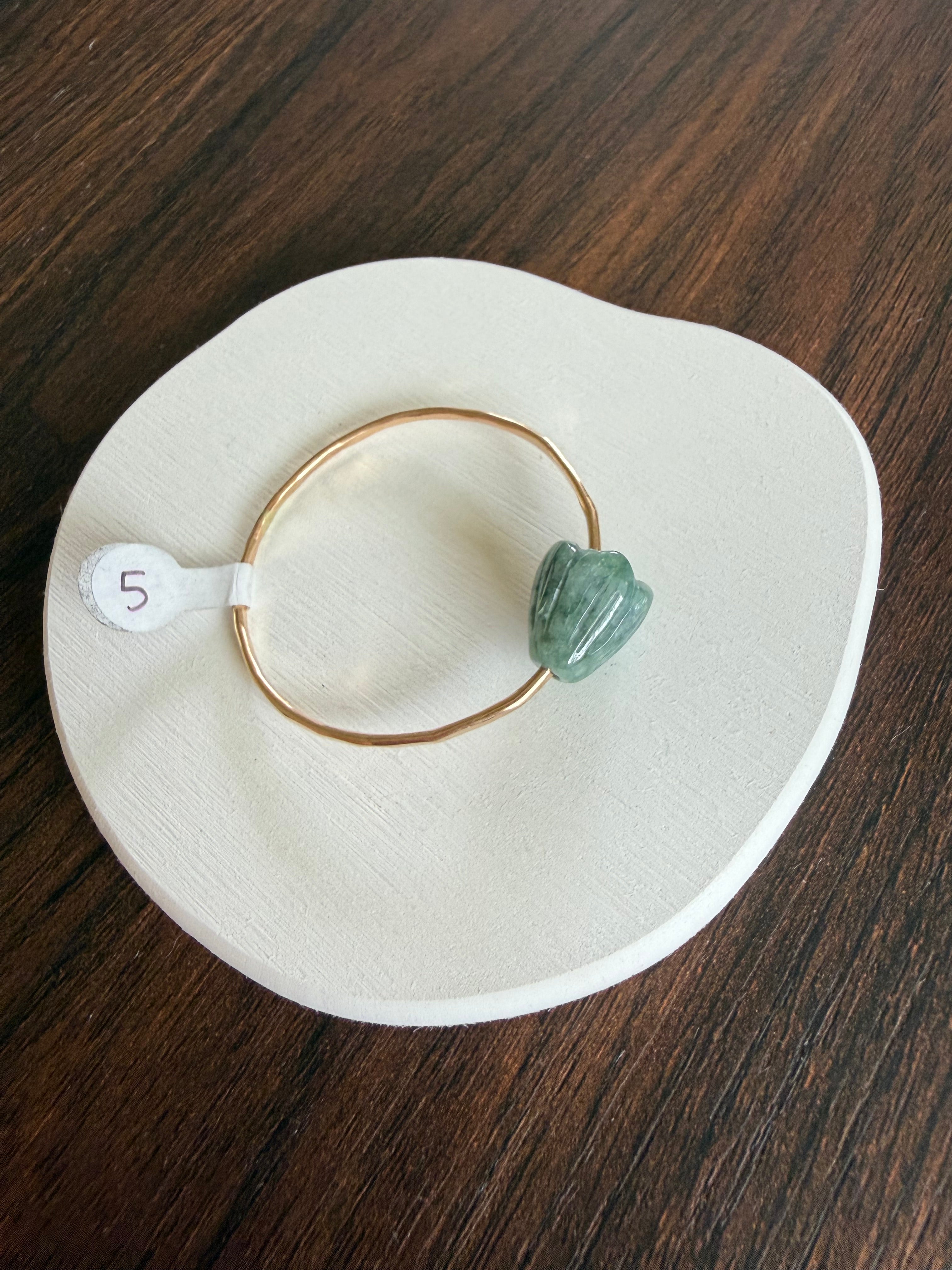 Gold Filled Baby Bangle w/ Jade Pikake Flower Size 5 14g