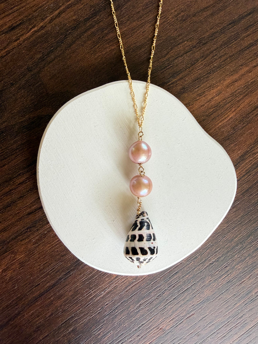 Gold Filled Pink Edison Pearl & Hebrew Shell Lariat 18"
