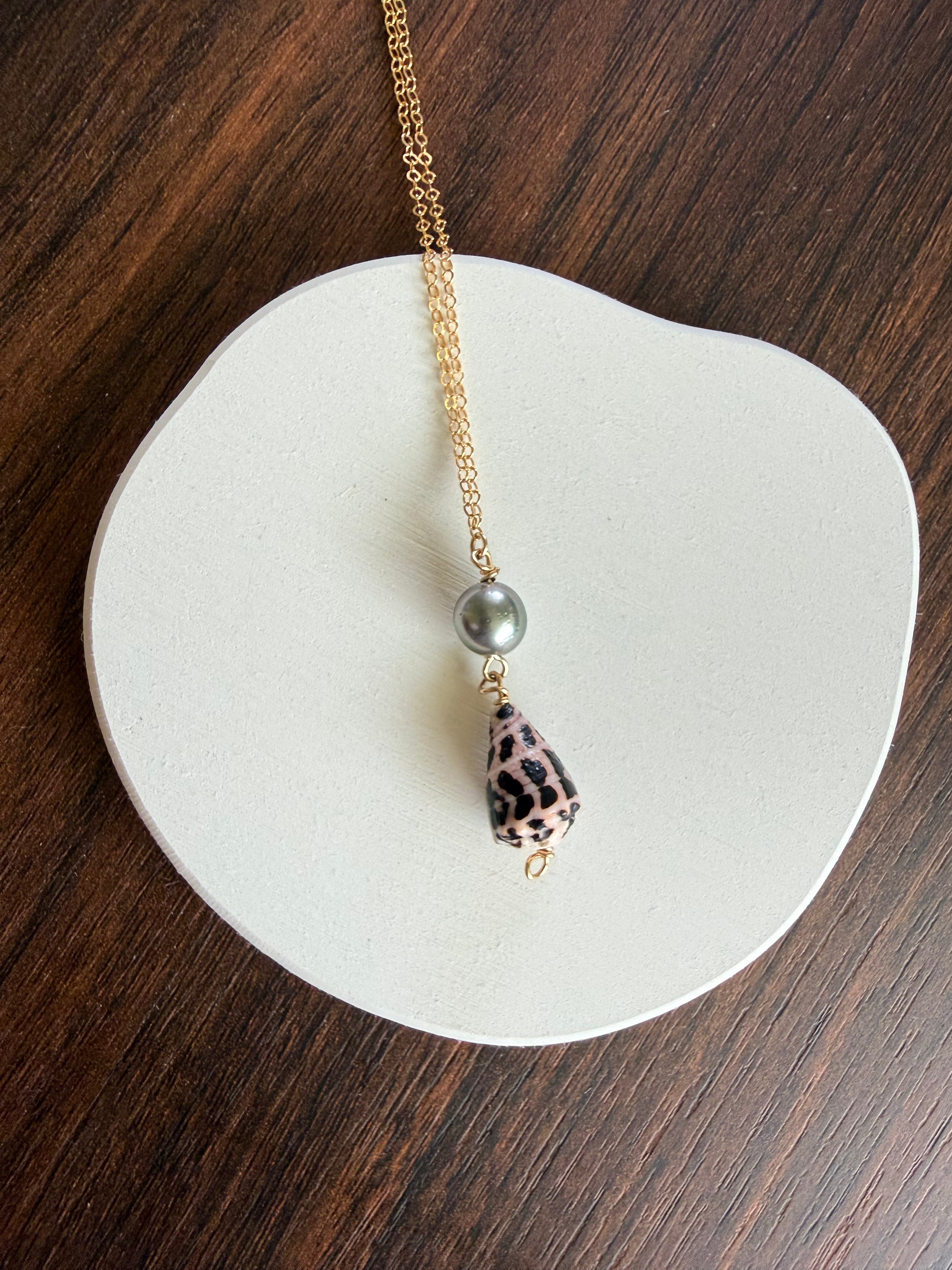 Gold Filled Tahitian Pearl & Hebrew Shell Lariat 18"