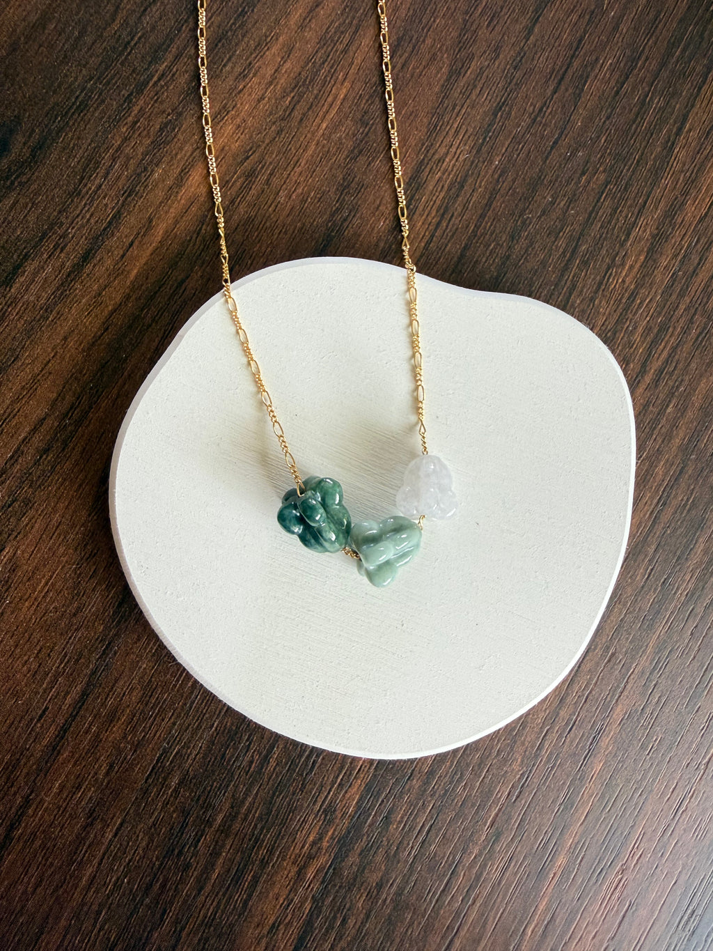 Gold Filled Floating Three Jade Crown Flower Ombre 18"