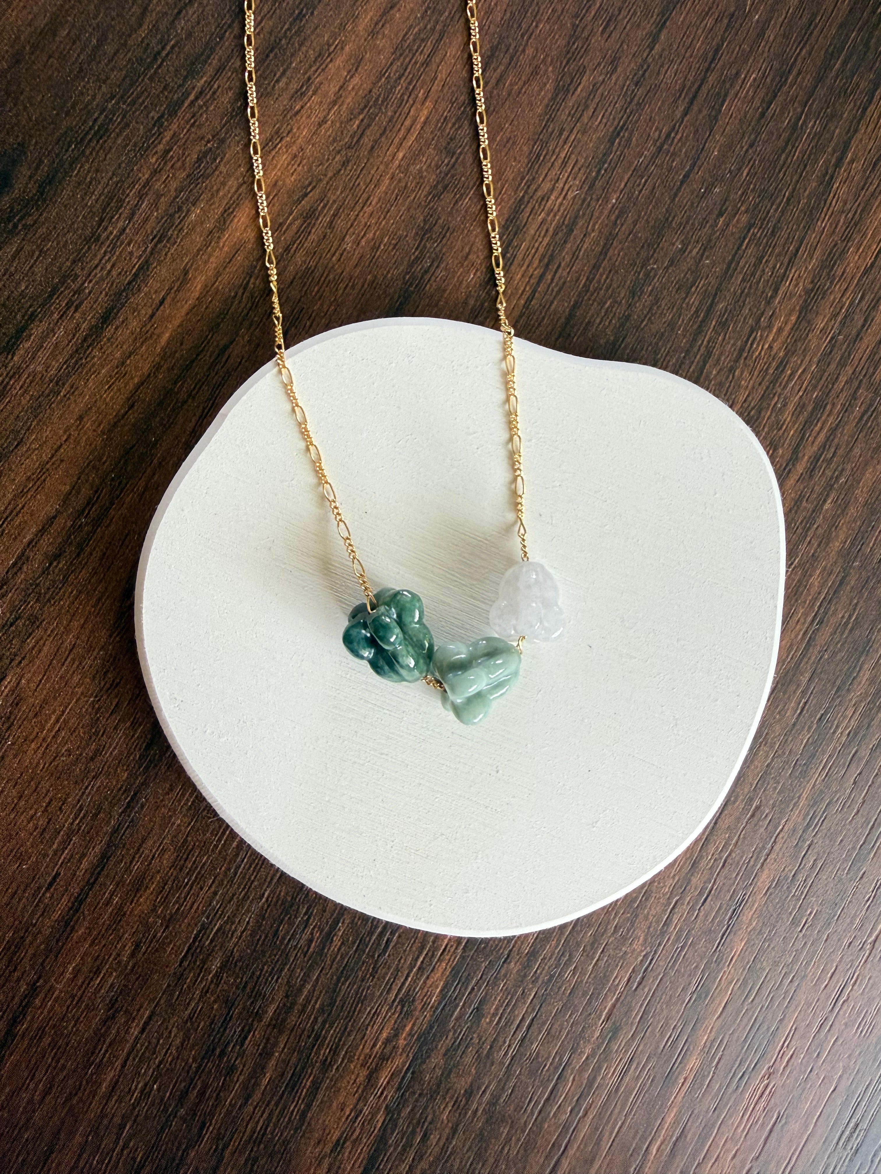 Gold Filled Floating Three Jade Crown Flower Ombre 18"