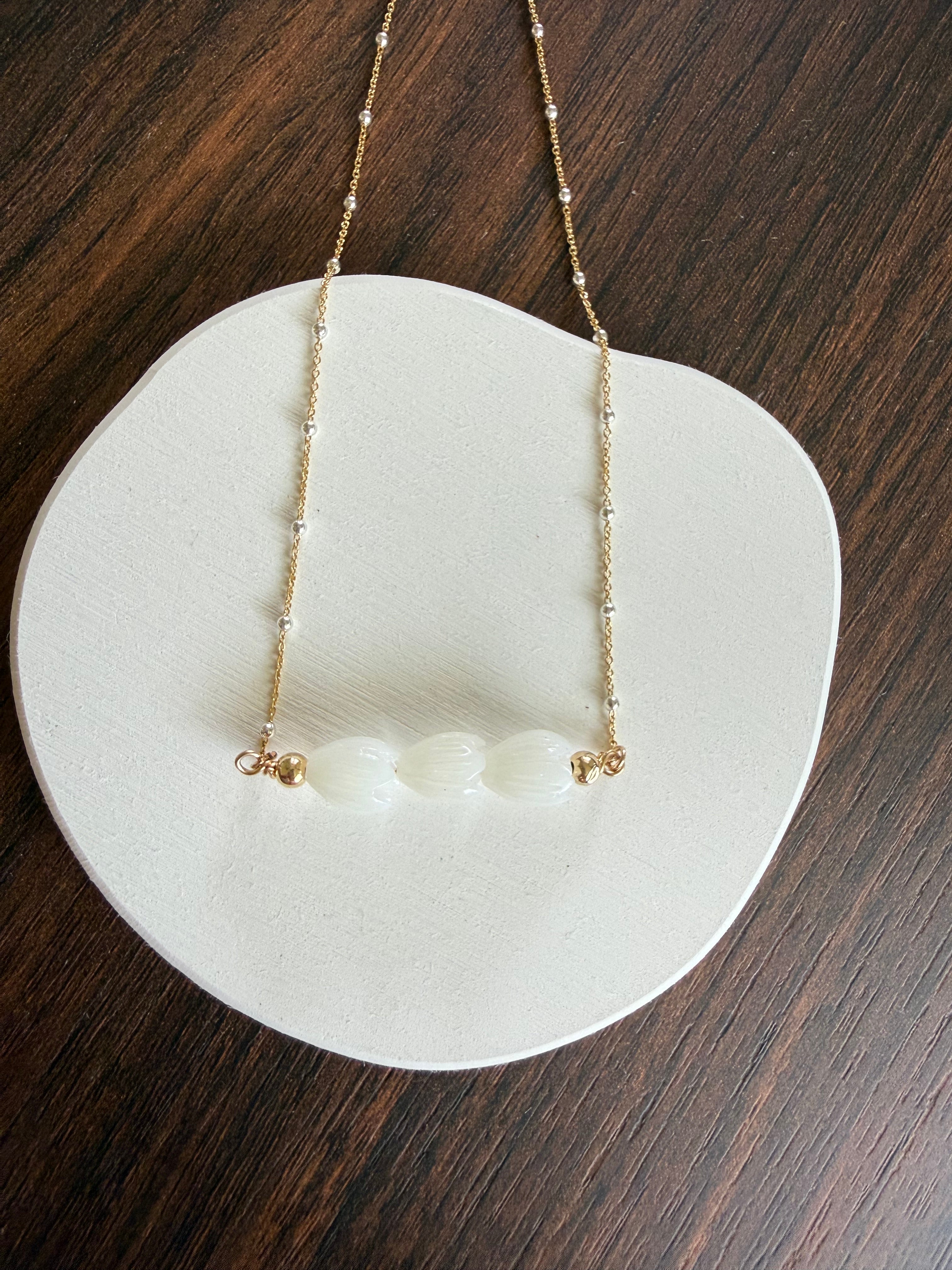 Gold Filled Triple Pikake Necklace 18"