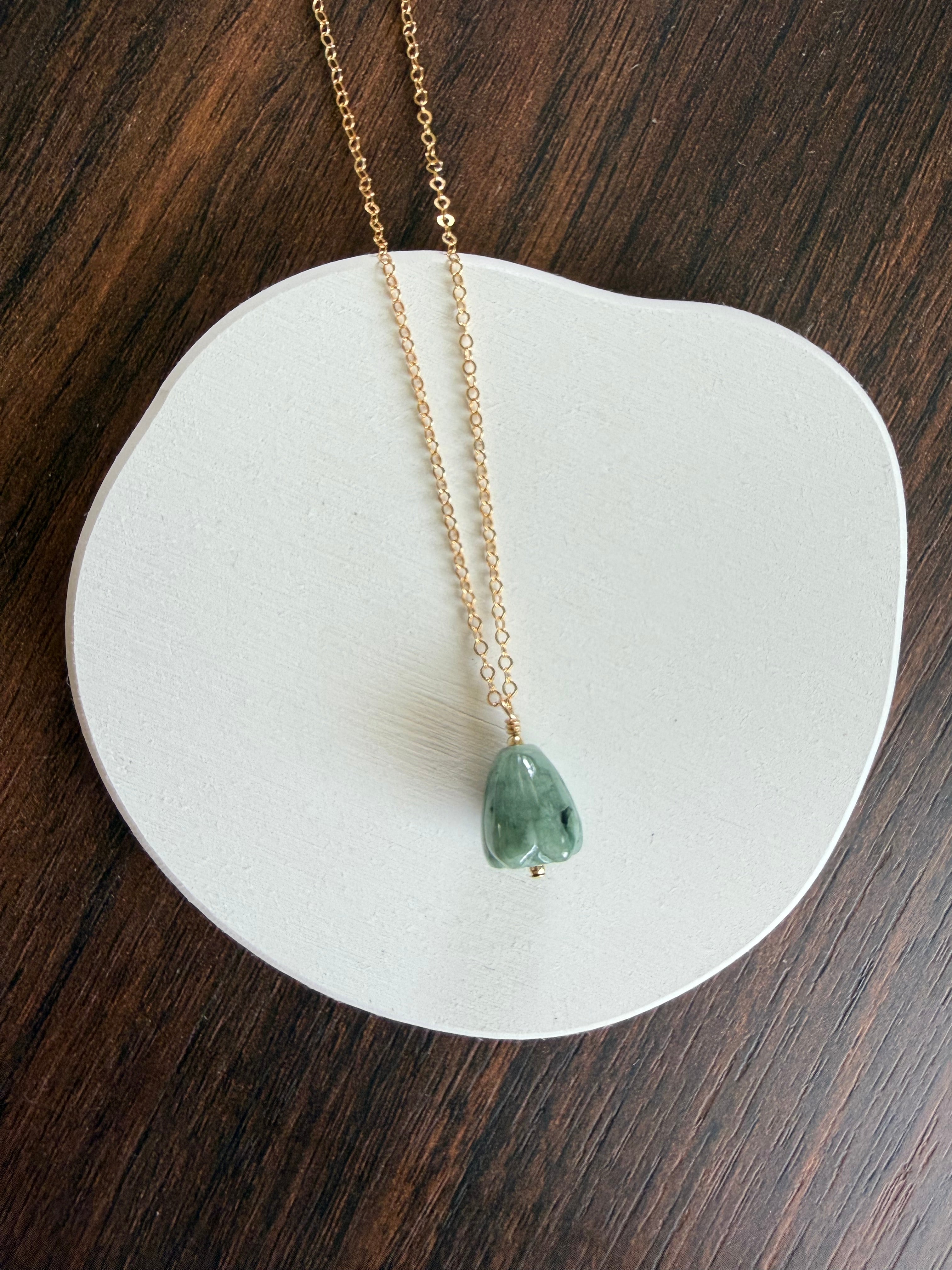 Gold Filled Drop Pikake Jade Necklace 18"