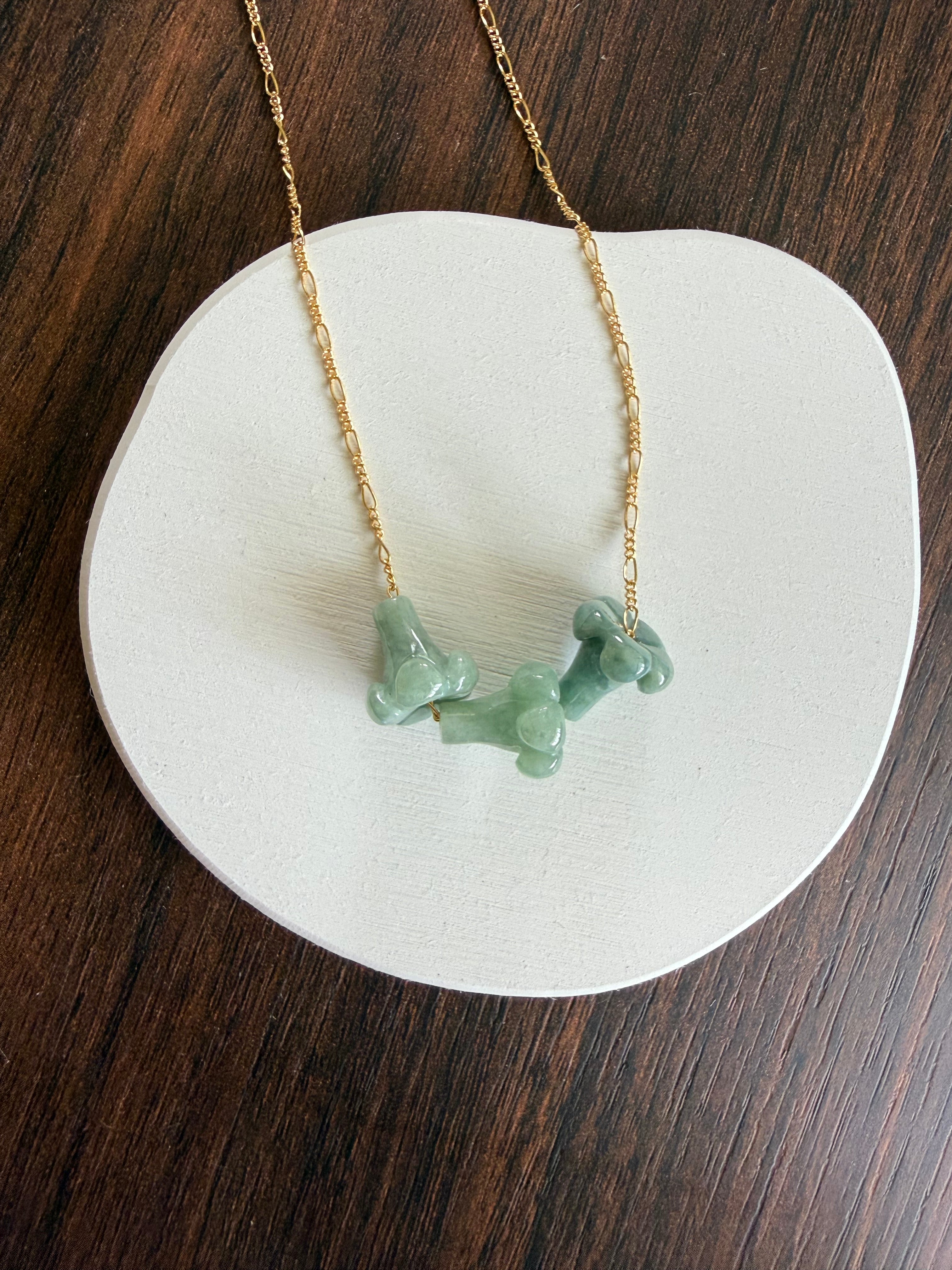 Gold Filled Floating Three Jade Puakenikeni  18"